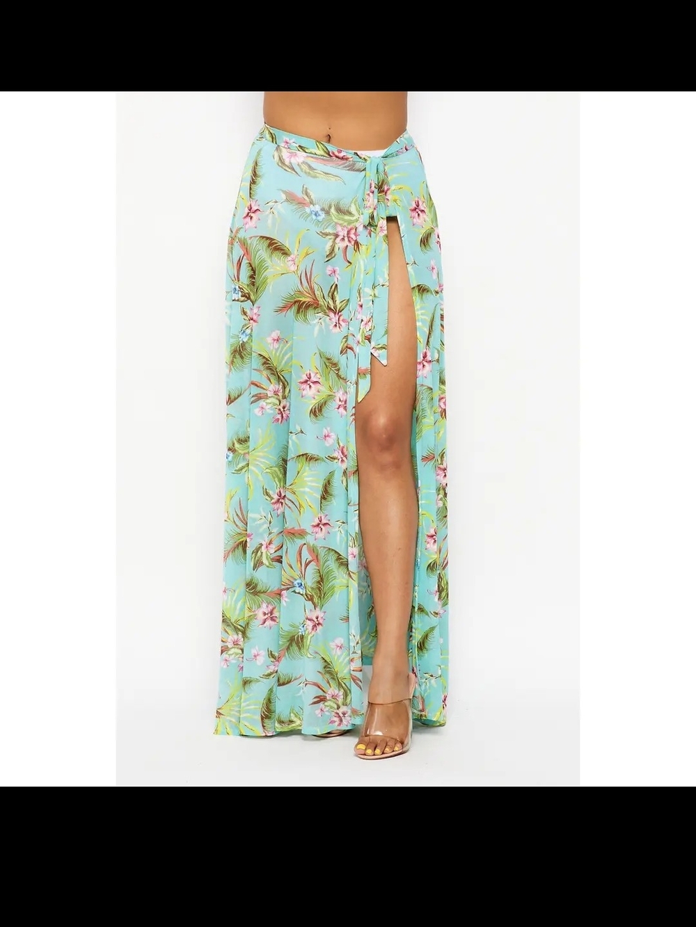 Tropical Wrap Maxi Cover UP Skirt in Aqua Floral